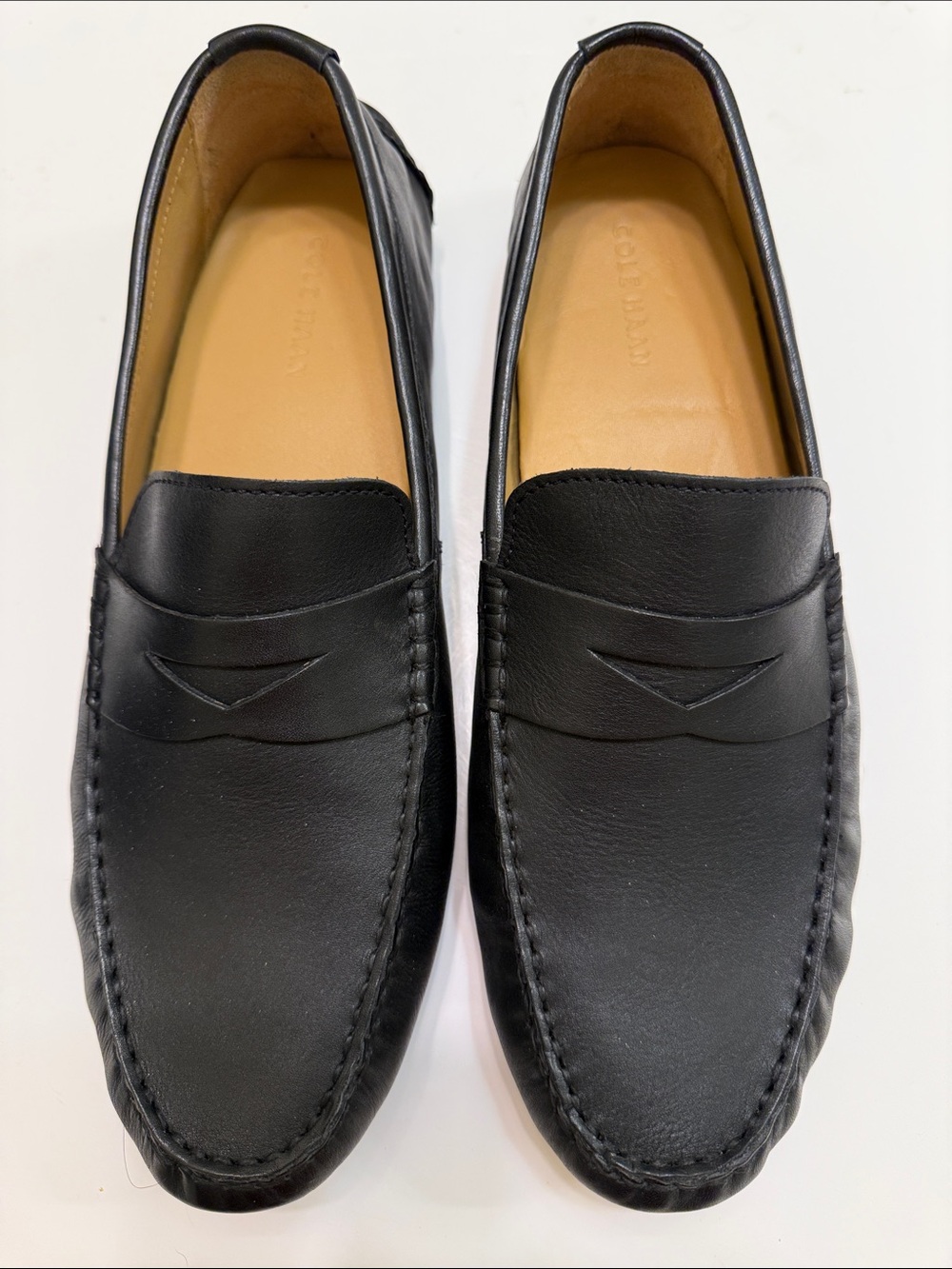 Cole Haan Black Leather Penny Loafers with Tan Insole